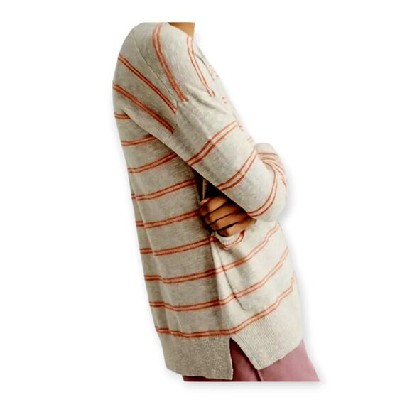 Madewell Bradley Beige Coral Striped Pocket Cardigan Sweater Size Large - Picture 3 of 13
